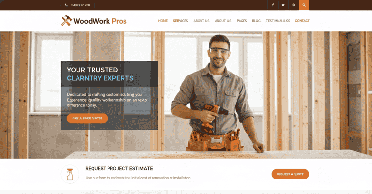 Contractor Built website design demo showing a professional contractor in a home renovation setting, representing a small business website layout for builders and home repair services.